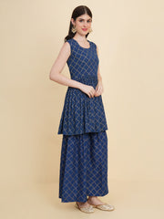 Printed Cotton Blend Blue Suit With Pant & Dupatta