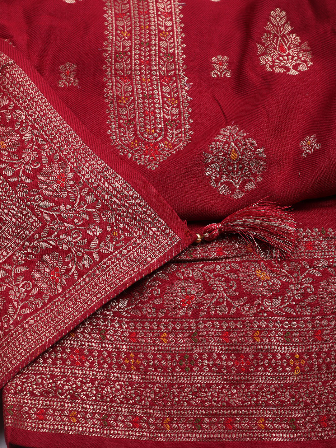 Pashmina Woven Design Unstitched Kurta With Pant &amp; Dupatta