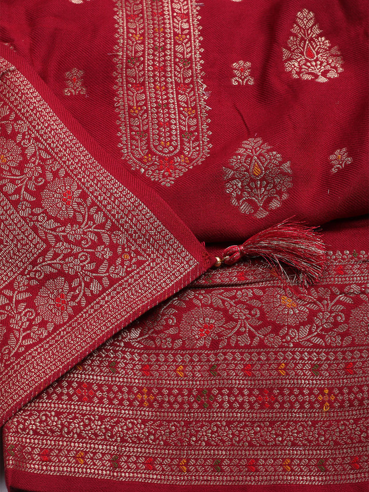 Pashmina Woven Design Unstitched Kurta With Pant &amp; Dupatta