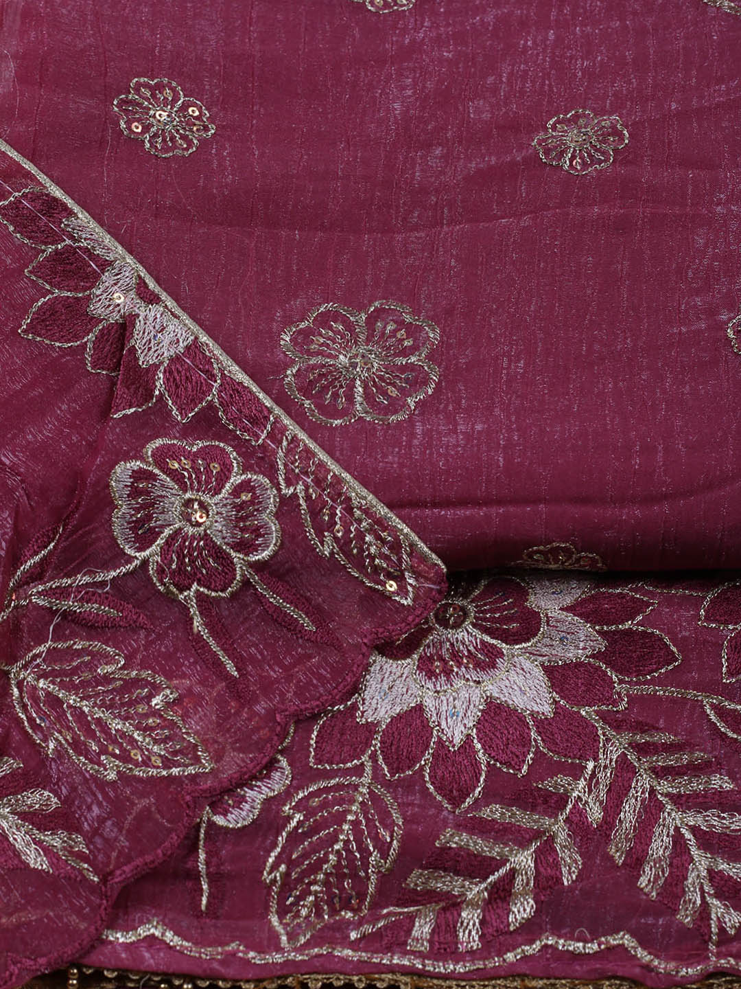 Embroidered Tissue Unstitched Suit With Pant &amp; Dupatta