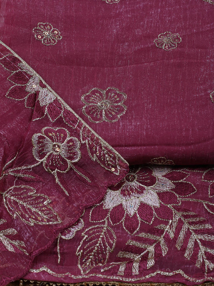 Embroidered Tissue Unstitched Suit With Pant &amp; Dupatta