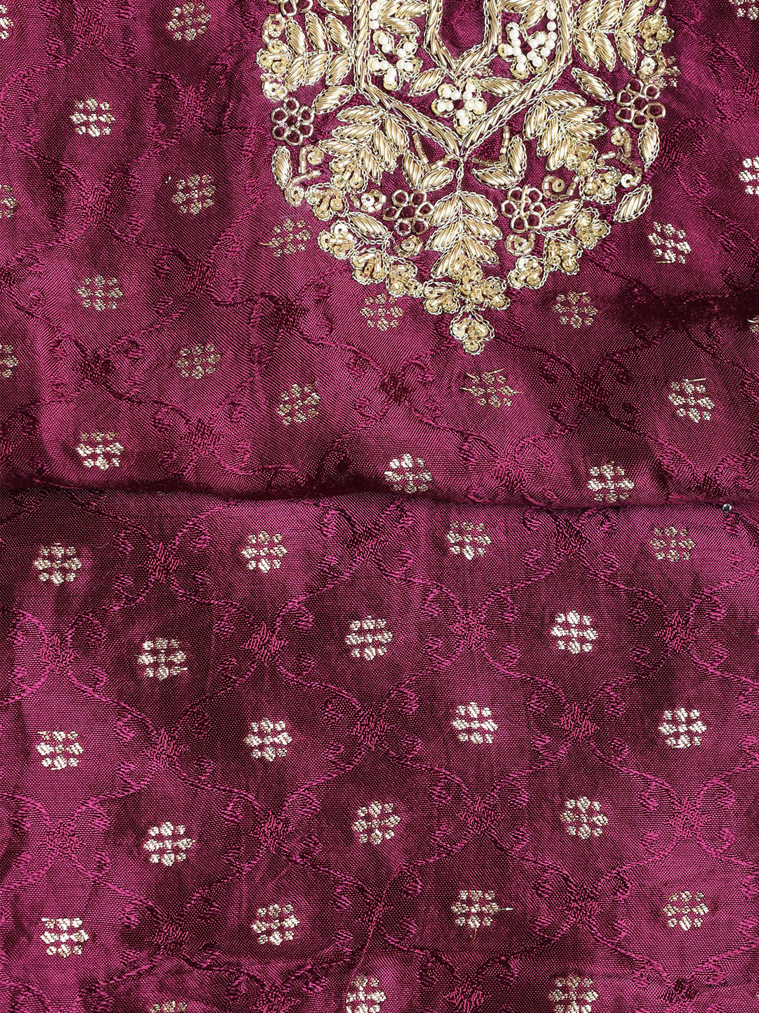 Neck Embroidered Chanderi Unstitched Suit With Dupatta