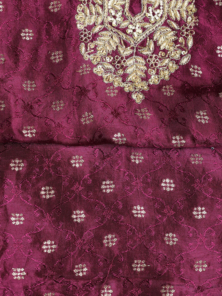 Neck Embroidered Chanderi Unstitched Suit With Dupatta