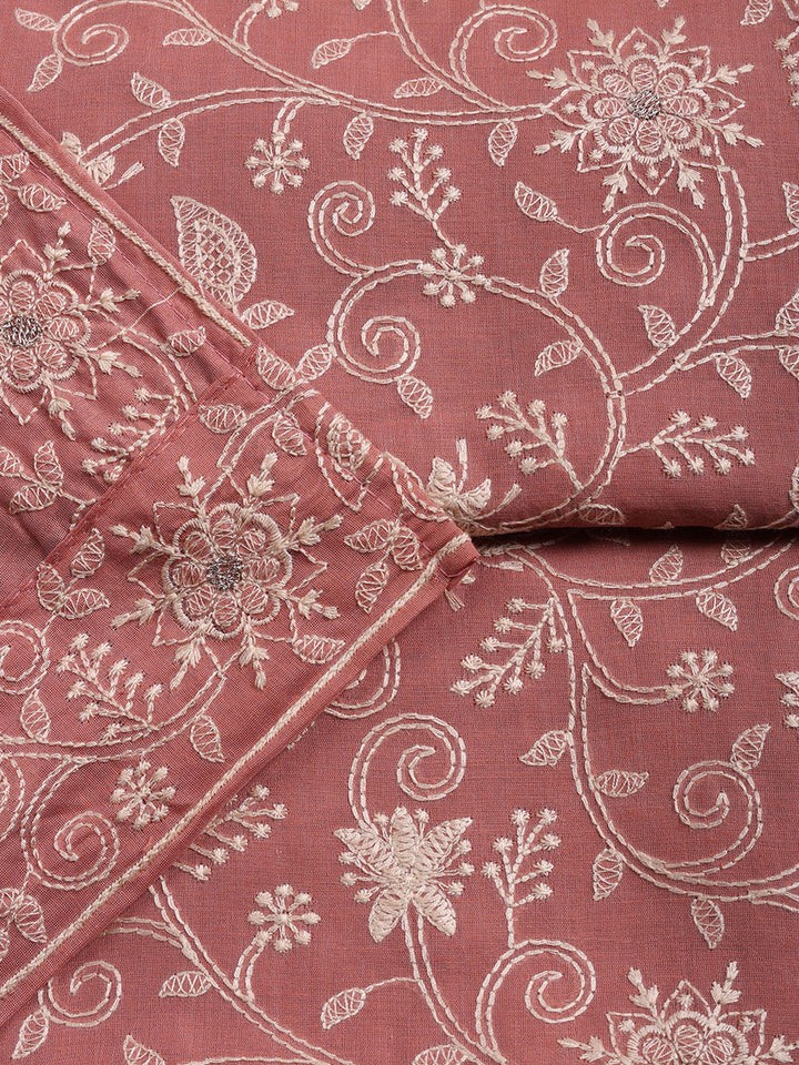 Embroidered Cotton Blend Unstitched Suit With Pant &amp; Dupatta