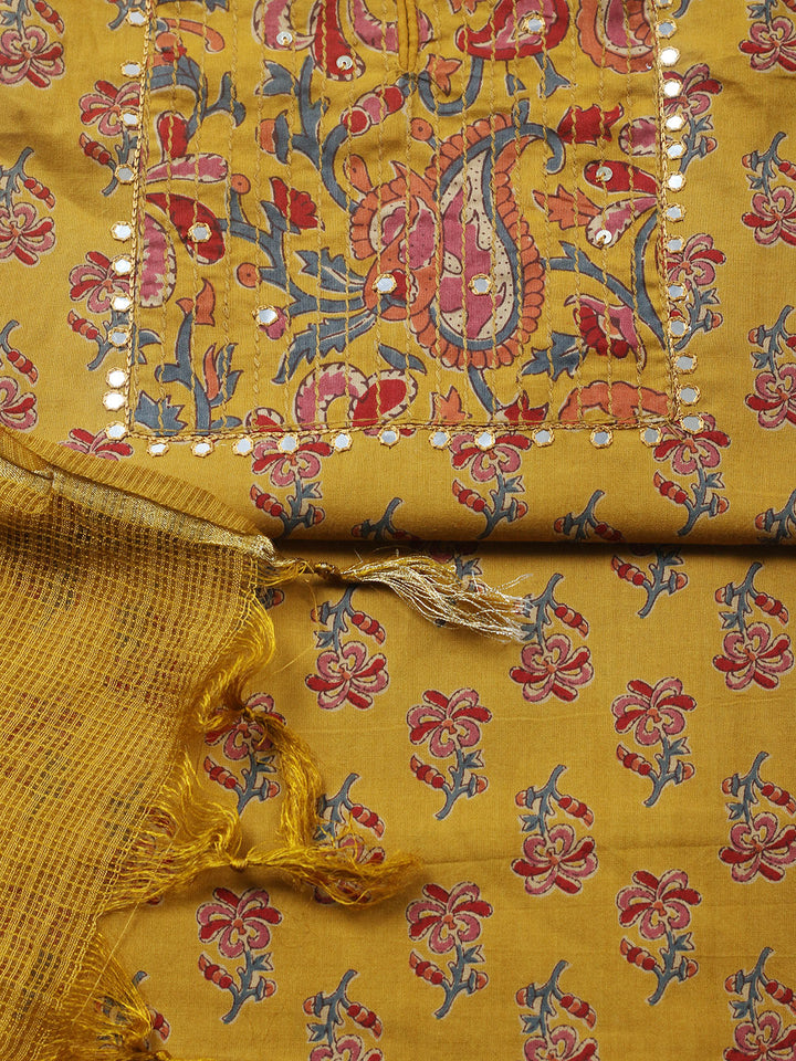 Embroidered Cotton Blend Unstitched Suit With Pant &amp; Dupatta