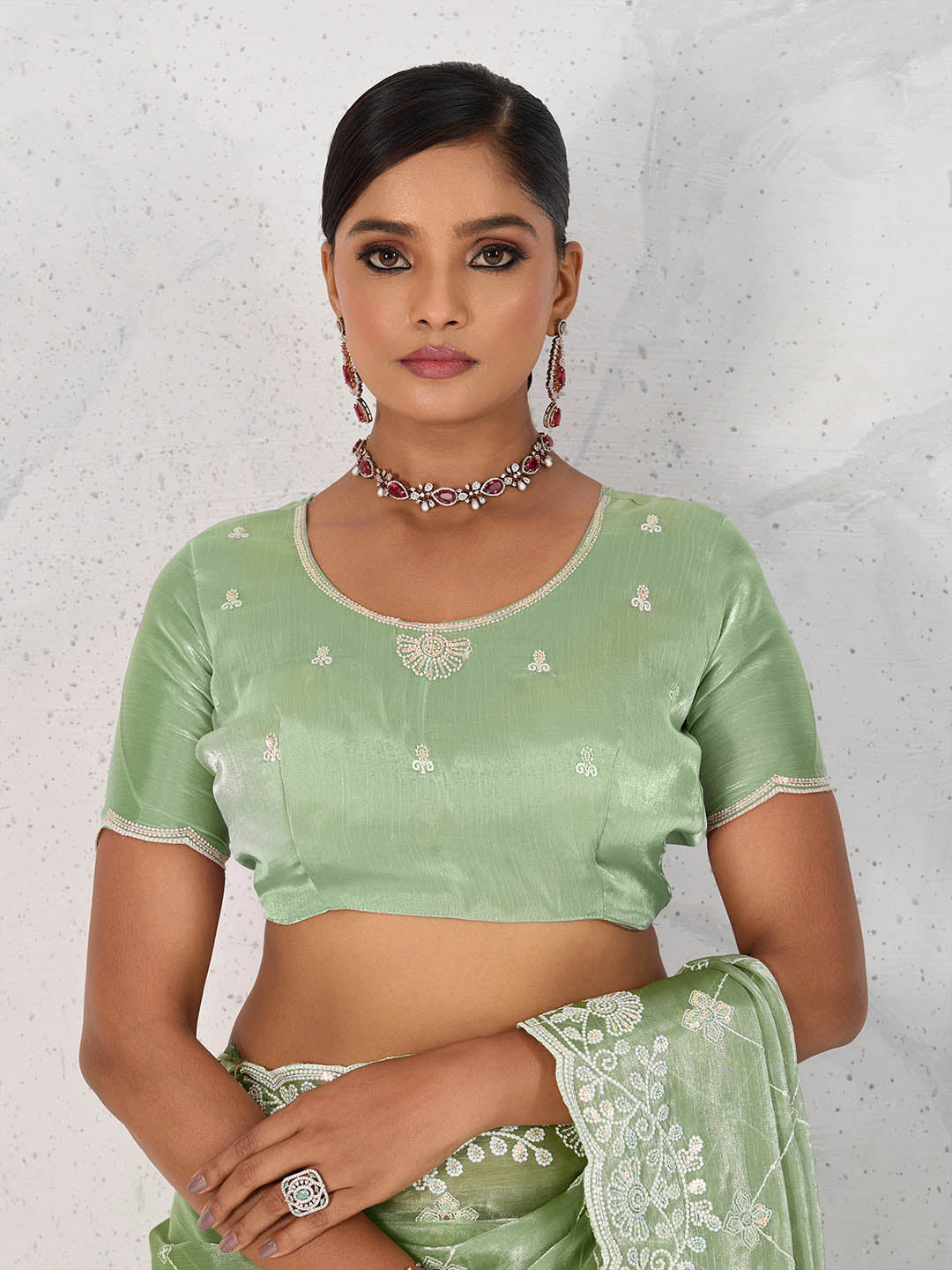 Sequence Embroidery Organza Saree