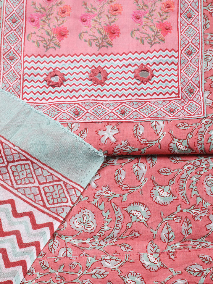 Printed Cotton Blend Unstitched Suit With Pant &amp; Dupatta