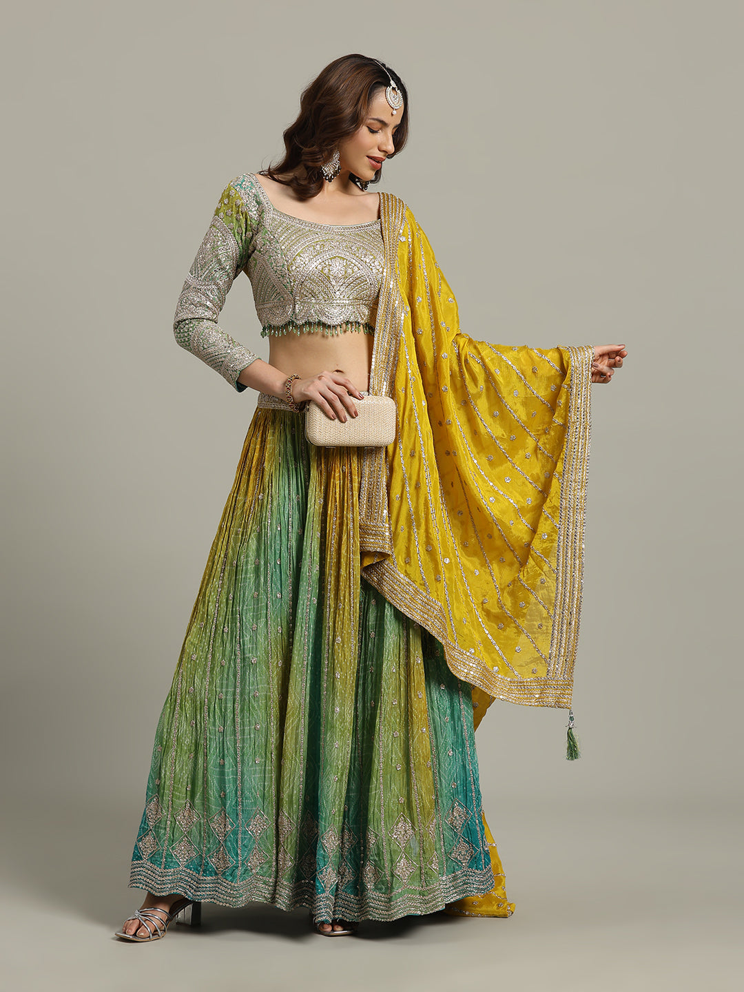 Bandhani Crepe Choli With Lehenga &amp; Dupatta