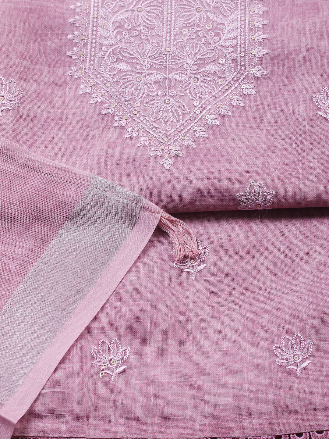 Embroidered Linen Blend UnstitchedSuit With Pant &amp; Dupatta