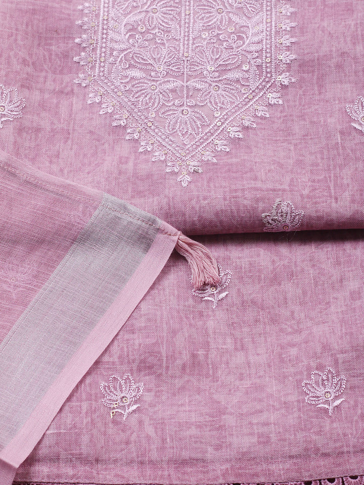 Embroidered Linen Blend UnstitchedSuit With Pant &amp; Dupatta