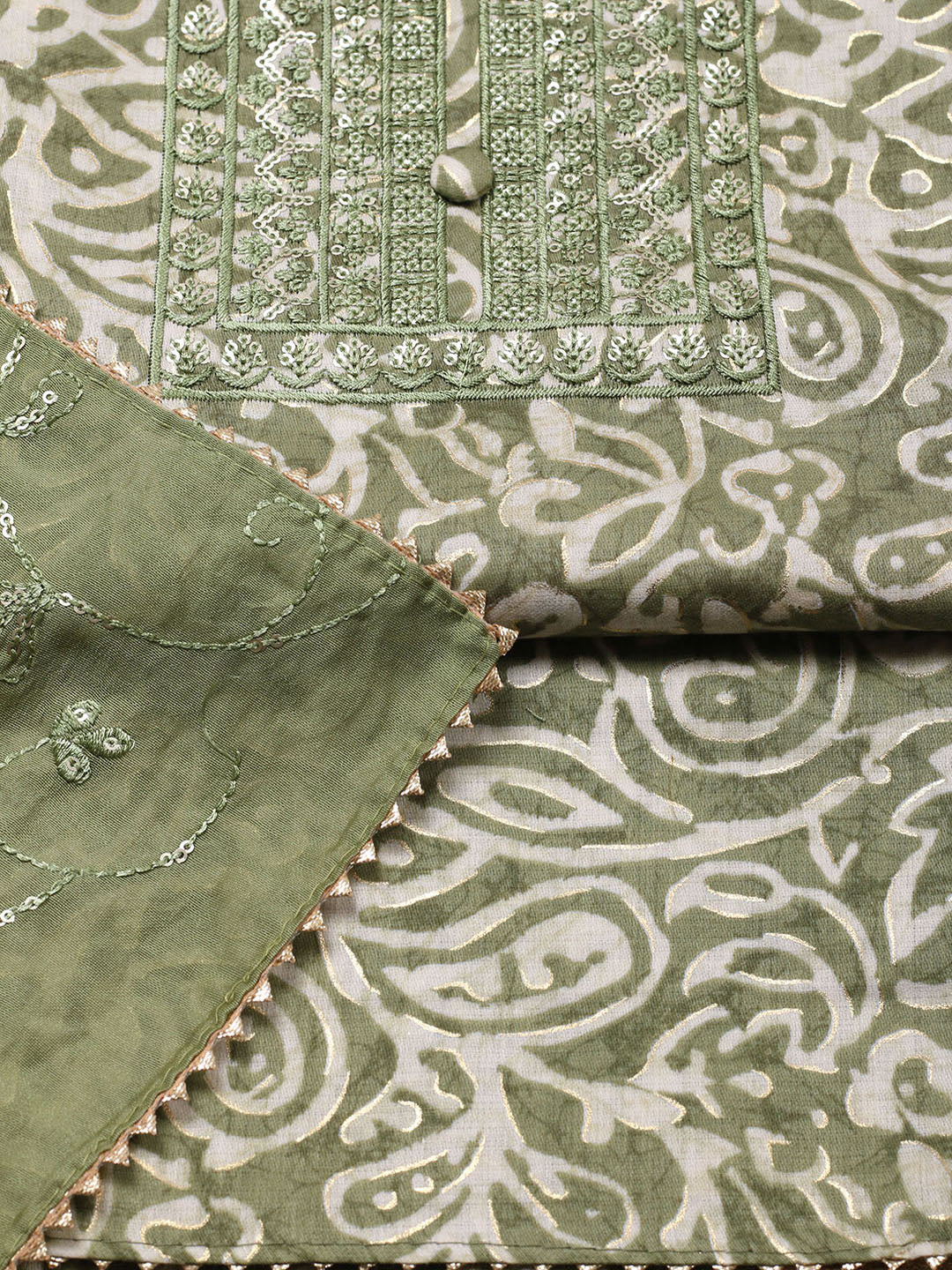 Embroidered Cotton Unstitched Suit With Pant &amp; Dupatta