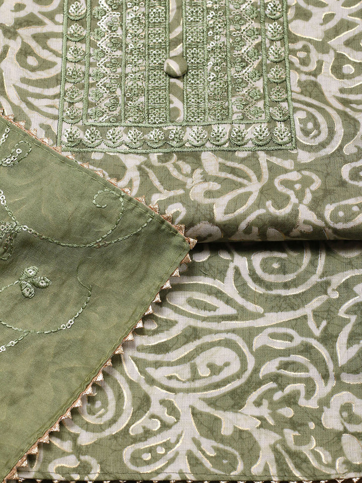 Embroidered Cotton Unstitched Suit With Pant &amp; Dupatta