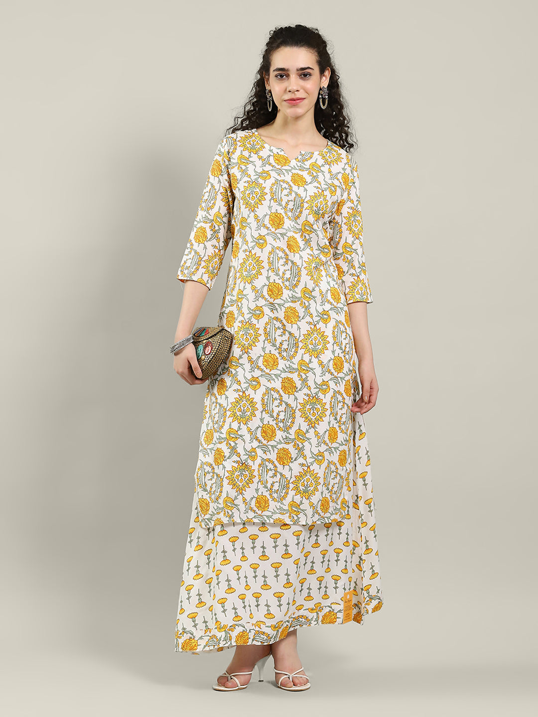 Printed Cotton Blend Kurta & Pants