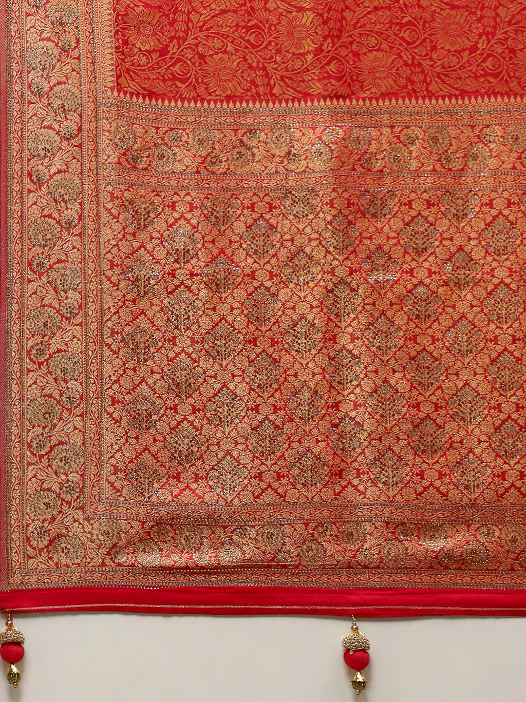 Stone Work Satin Embroidery Saree