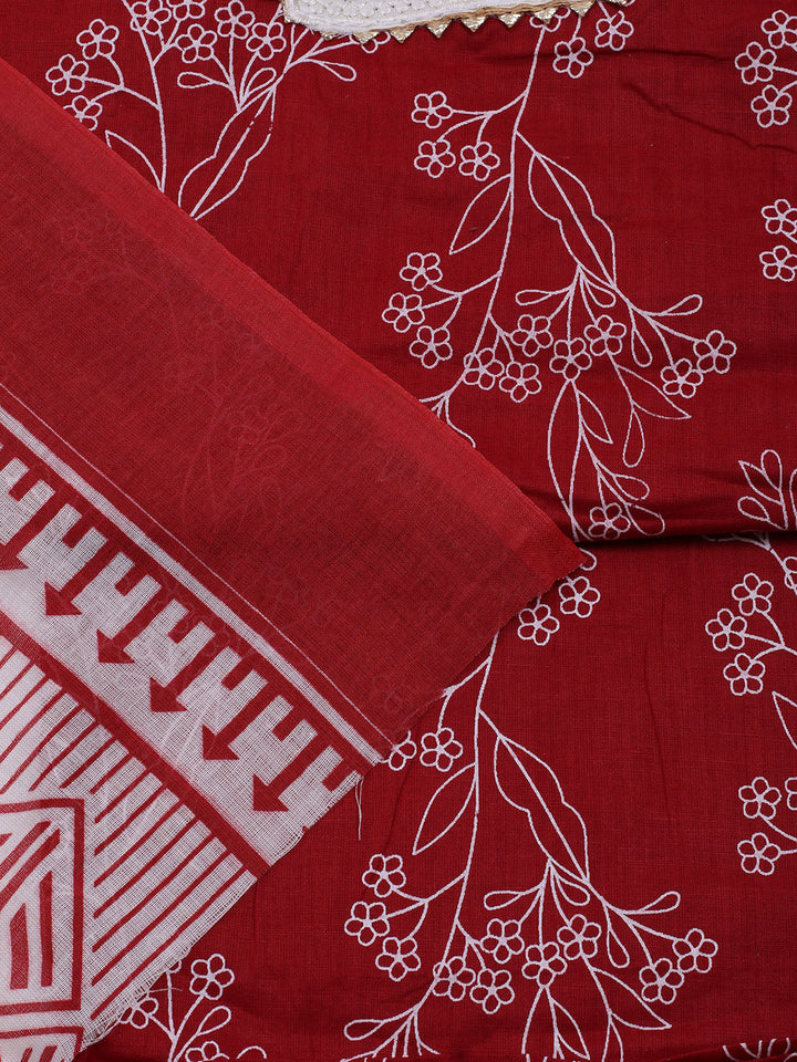Printed Cotton Blend Unstitched Suit With Dupatta