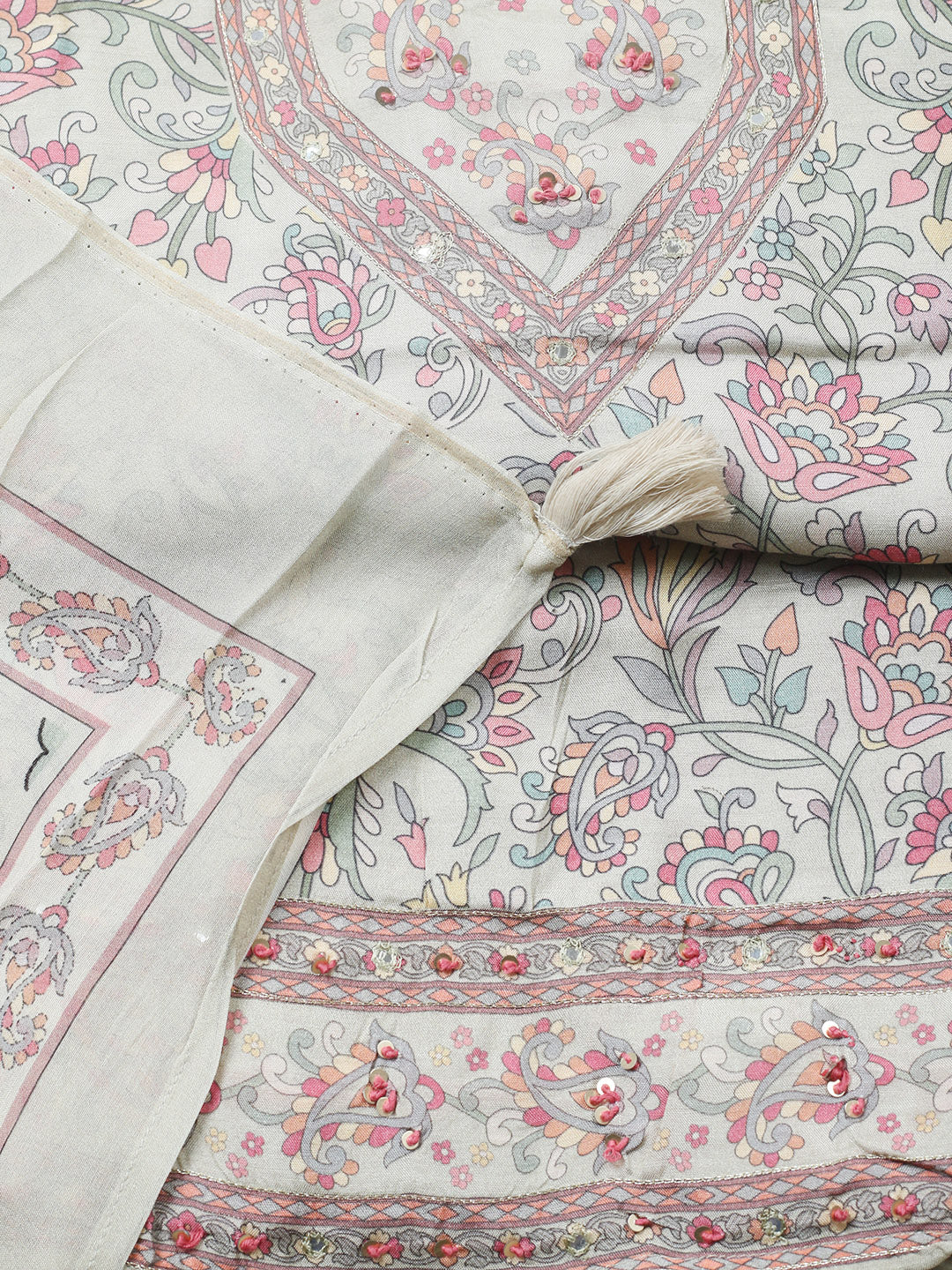 Printed Muslin Unstitched Suit With Pant &amp; Dupatta