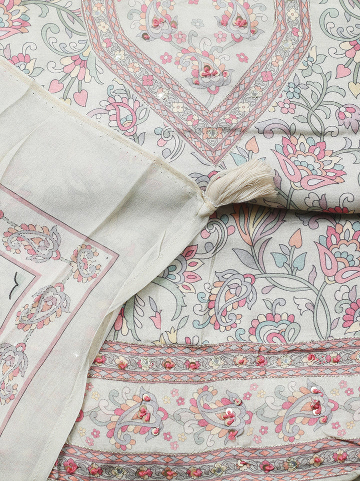Printed Muslin Unstitched Suit With Pant &amp; Dupatta