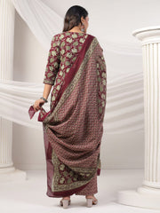 Printed Cotton Blend Kurta With Pants & Dupatta