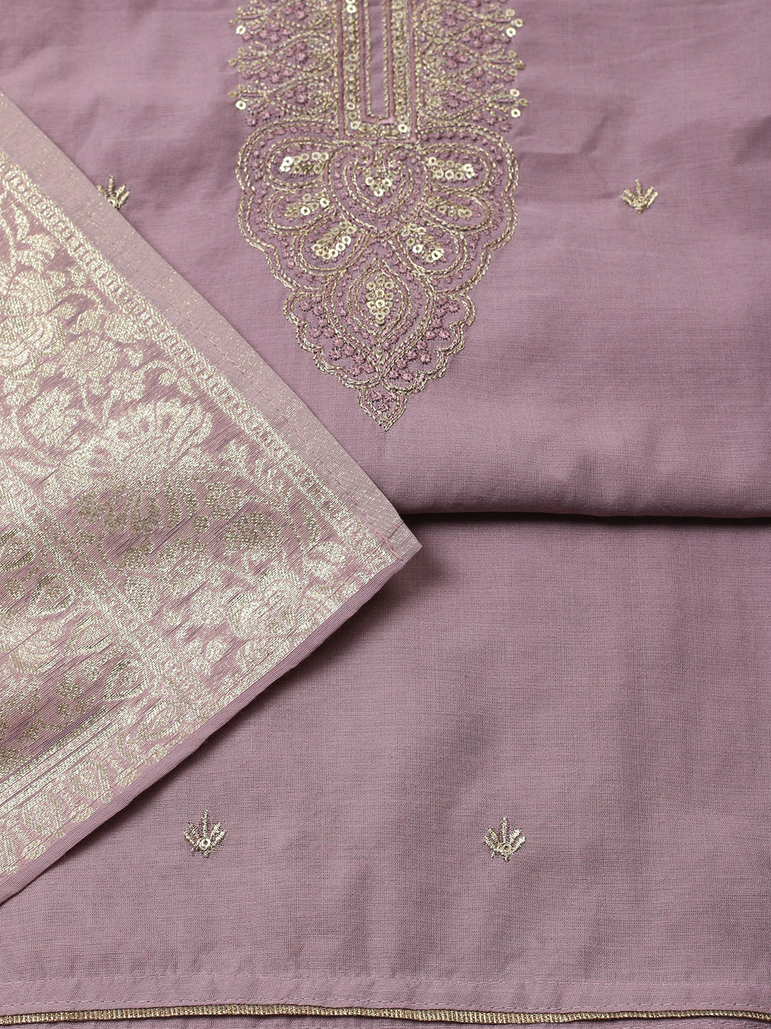 Embroidered Chanderi Unstitched Suit With Dupatta
