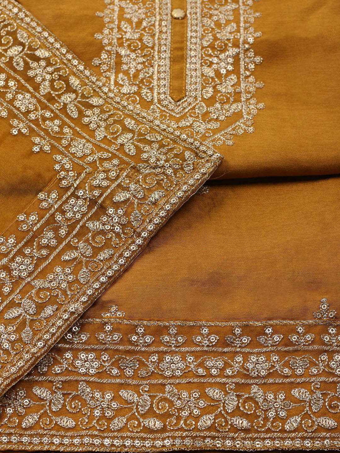 Neck Embroidered Chanderi Unstitched Suit With Dupatta