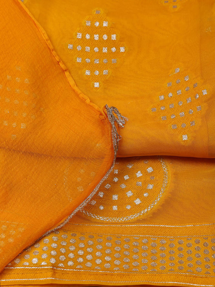 Embroidered Chanderi Unstitched Suit With Pant &amp; Dupatta