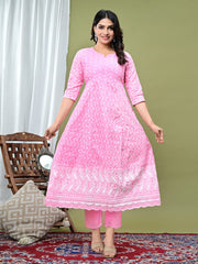 Embroidered Cotton Blend Kurta With Pant & Dupatta