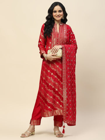 Zari Jaal Handloom Unstitched Suit Piece With Dupatta