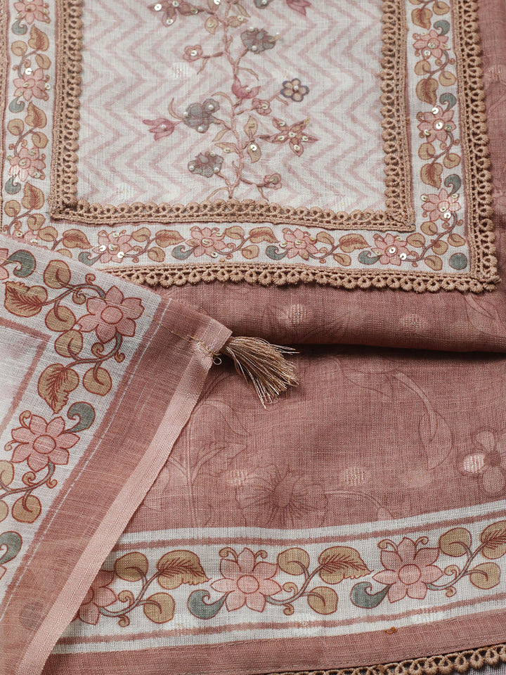 Printed Cotton Blend Unstitched Suit With Pant &amp; Dupatta