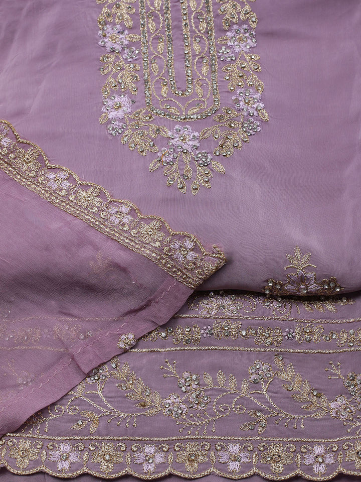 Embroidered Organza Unstitched Suit With Dupatta