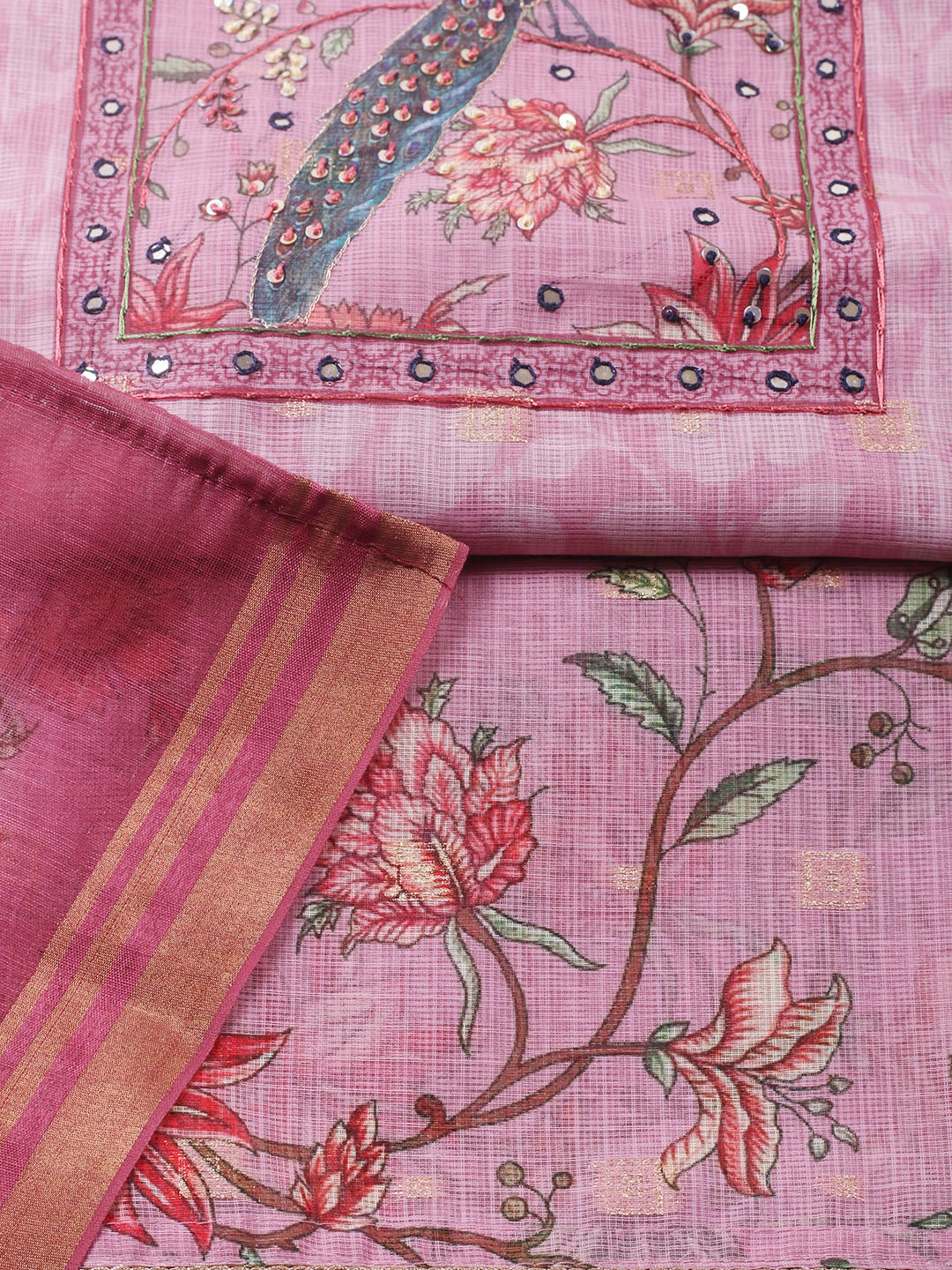Embroidered Cotton Blend Unstitched Suit With Pant &amp; Dupatta