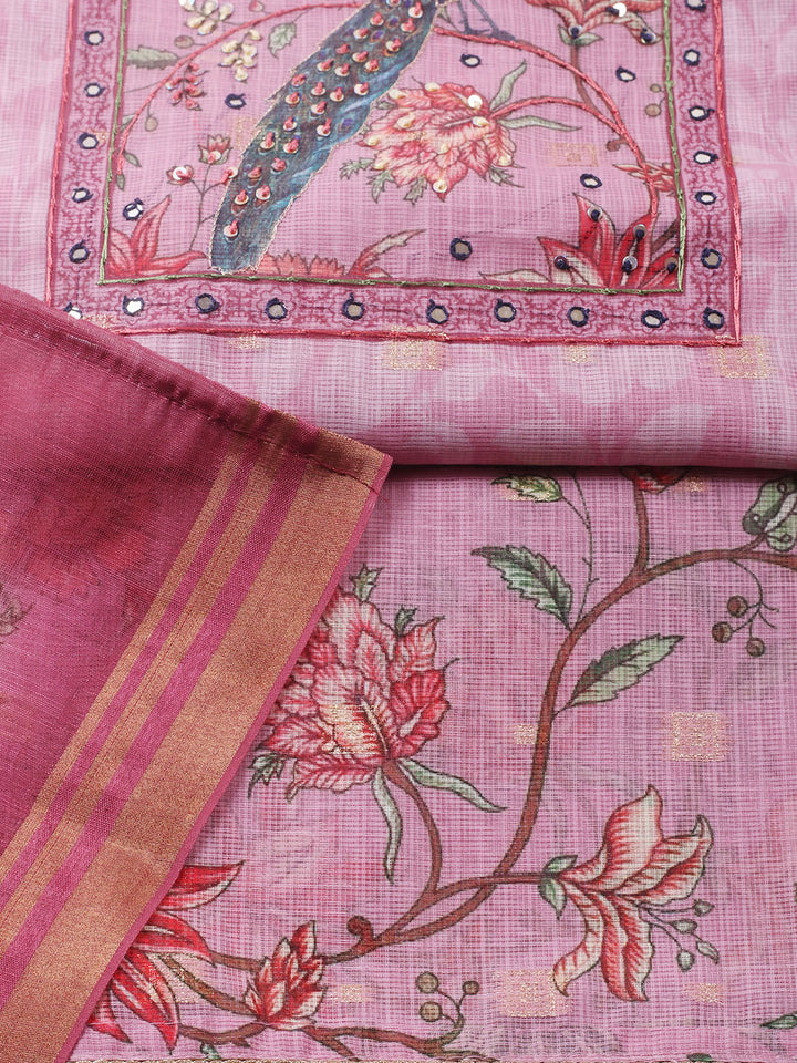 Embroidered Cotton Blend Unstitched Suit With Pant &amp; Dupatta