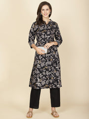 Floral Printed Cotton Kurta With Pants