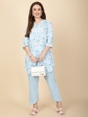 Floral Printed Cotton Kurti With Pants