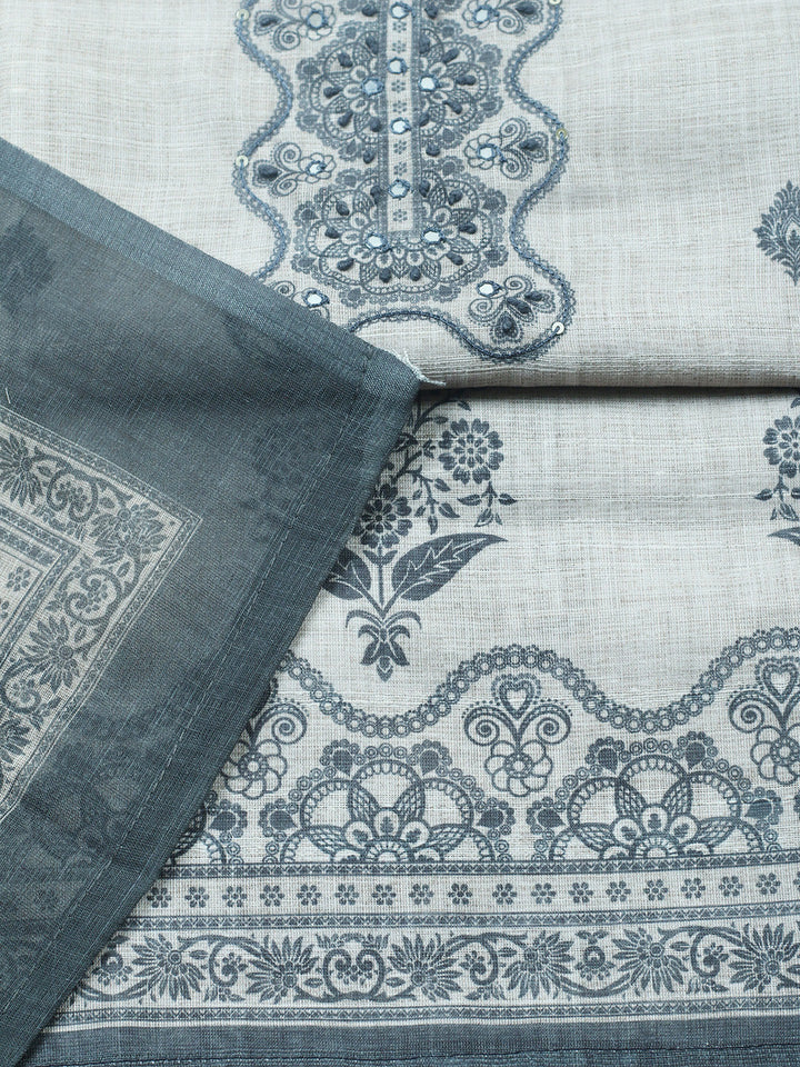 Embroidered Cotton Blend Unstitched Suit With Pant &amp; Dupatta