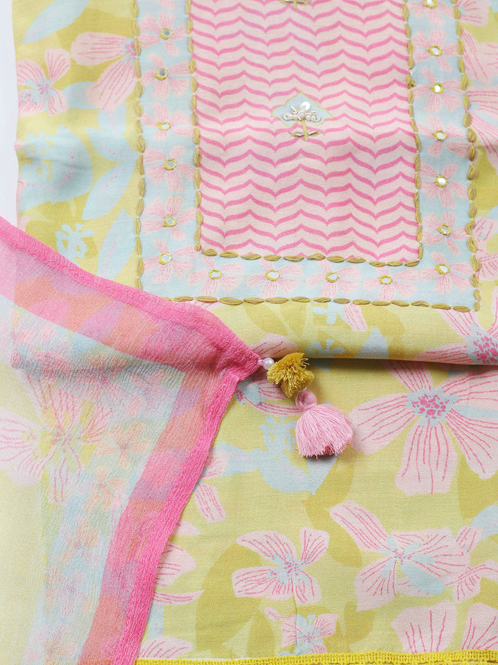 Printed Muslin Unstitched Suit With Pant &amp; Dupatta