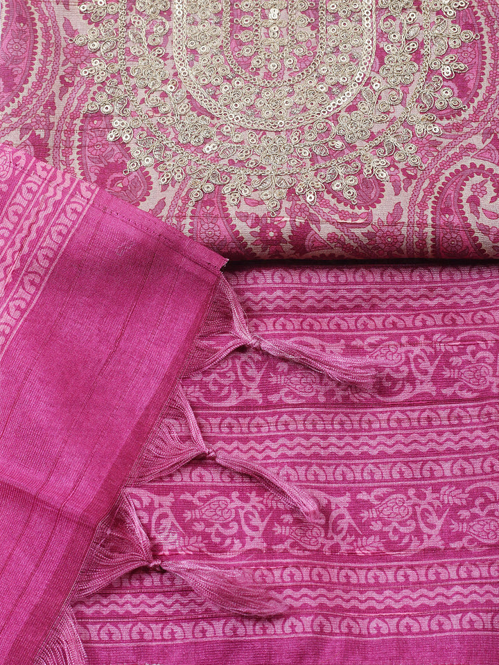Embroidered Cotton Blend Unstitched Suit With Pant &amp; Dupatta