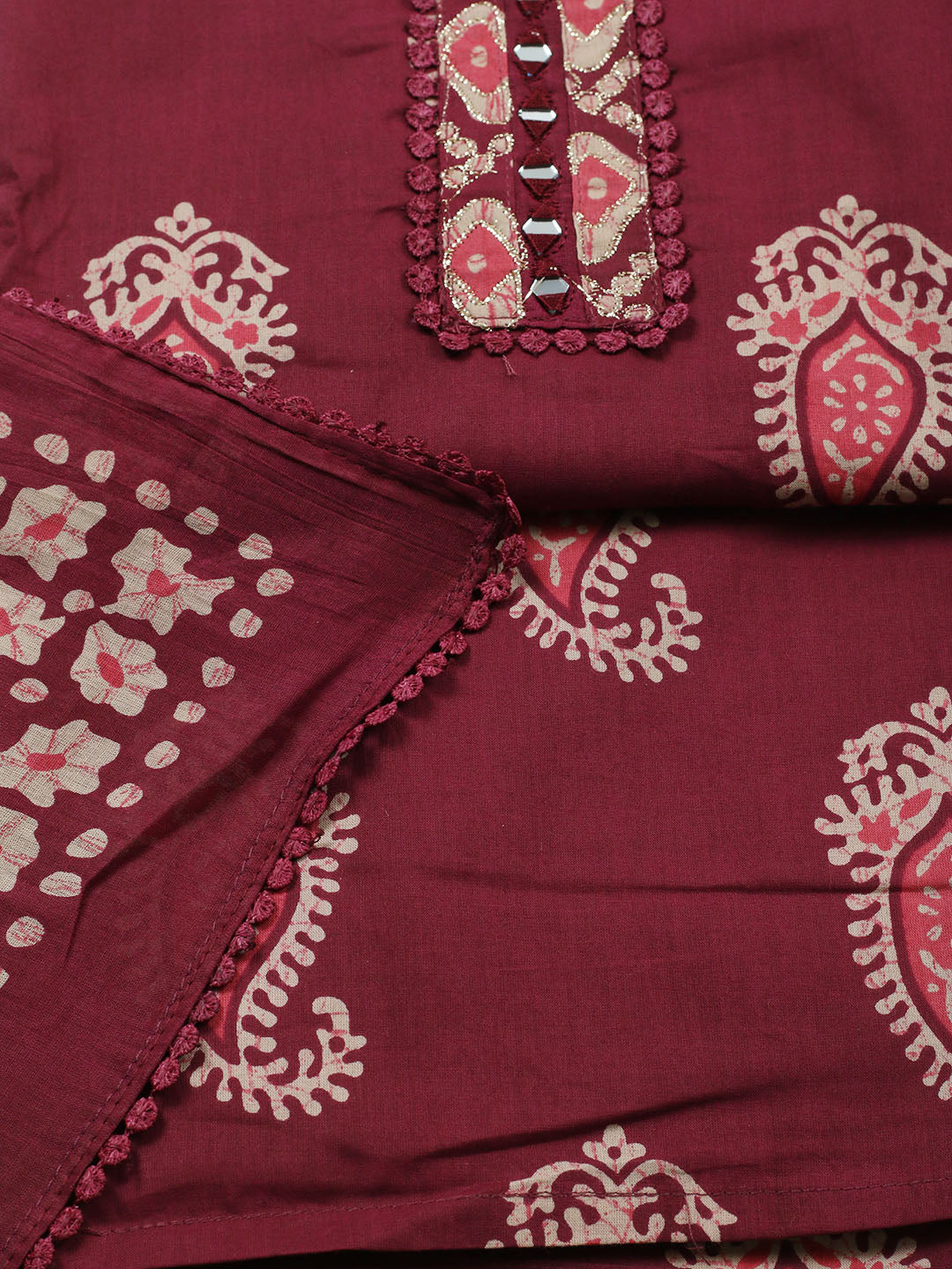 Embroidered Cotton Blend Unstitched Suit With Pant Dupatta