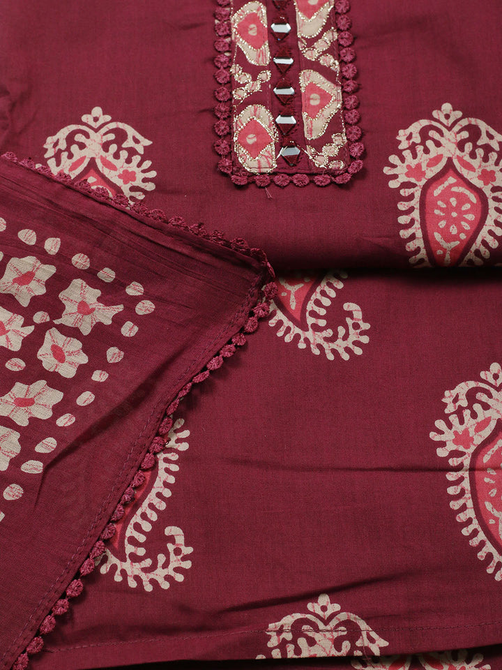 Embroidered Cotton Blend Unstitched Suit With Pant Dupatta
