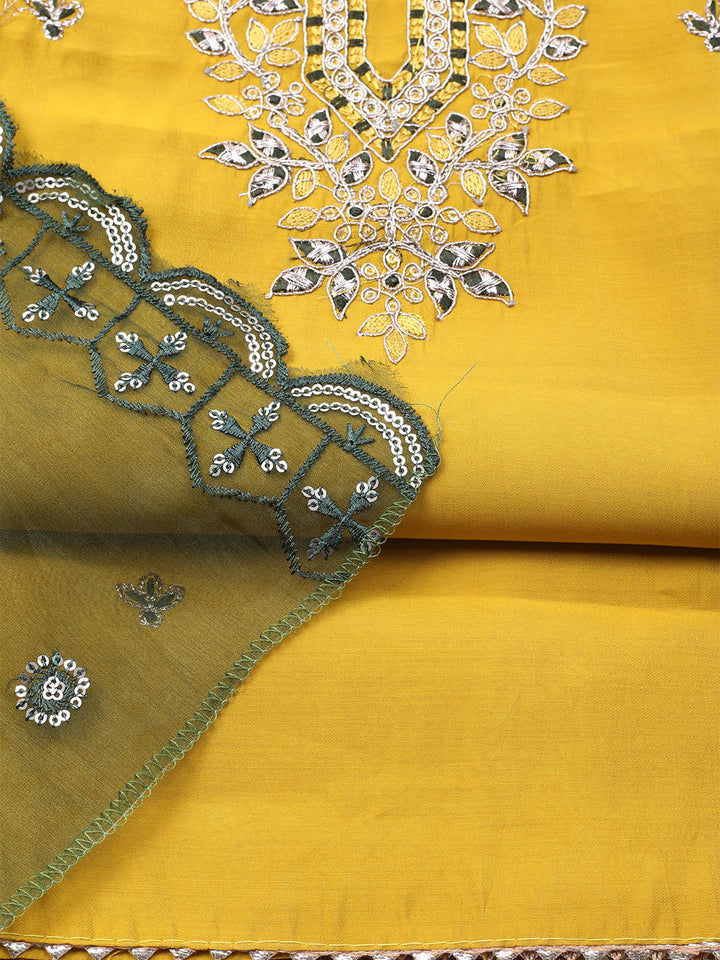 Neck Embroidered Chanderi Unstitched Suit With Dupatta