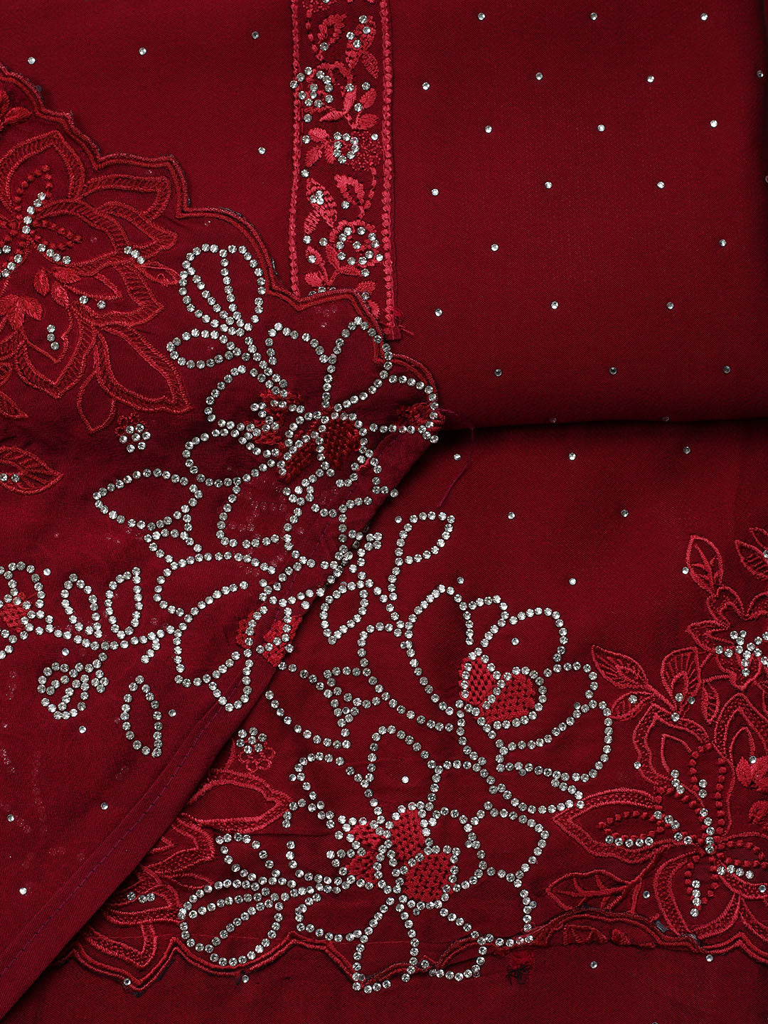 Embellished Art Silk Unstitched Suit With Pant &amp; Dupatta