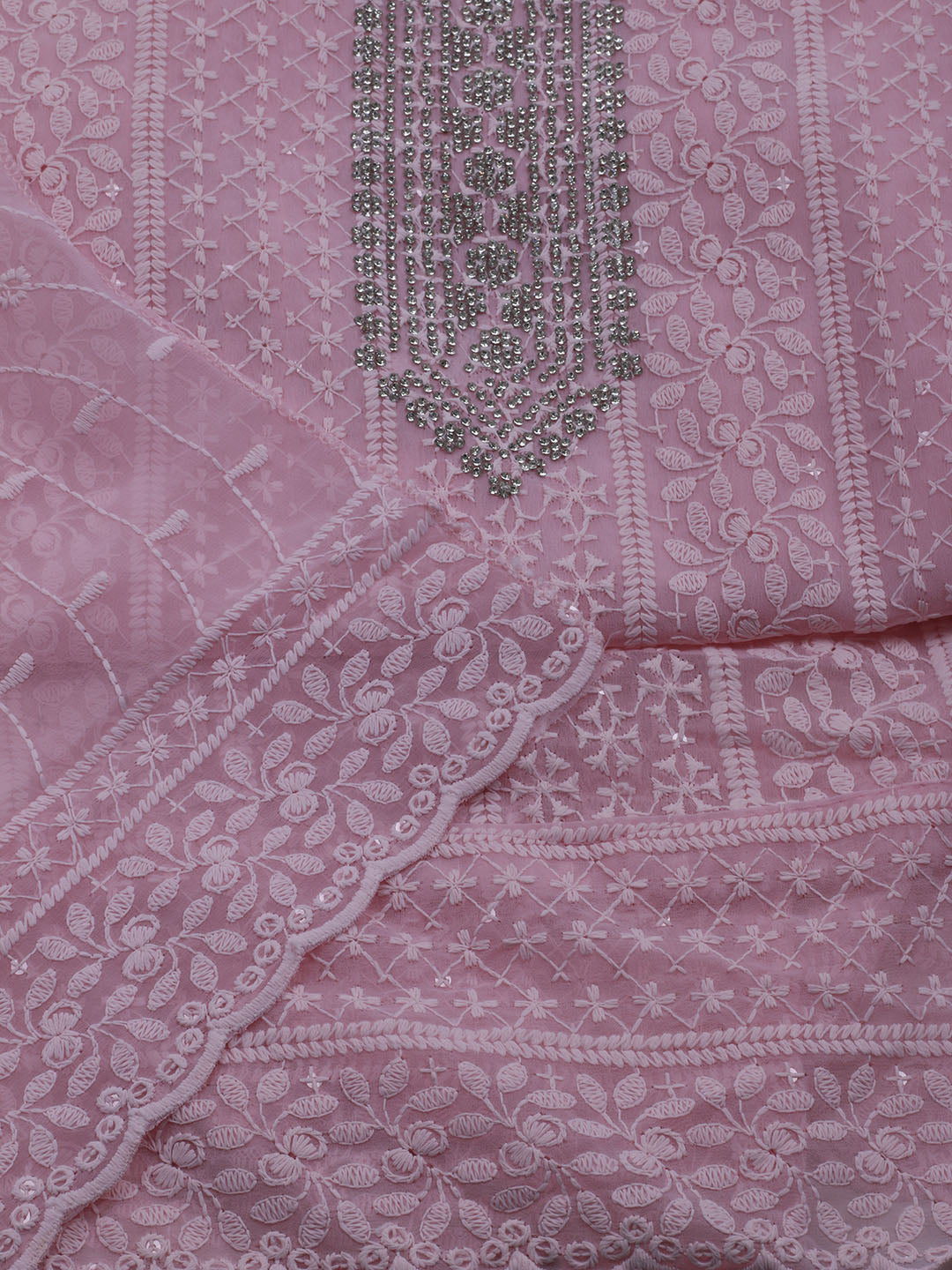 Chikan Work Georgette Unstitched Suit With Dupatta