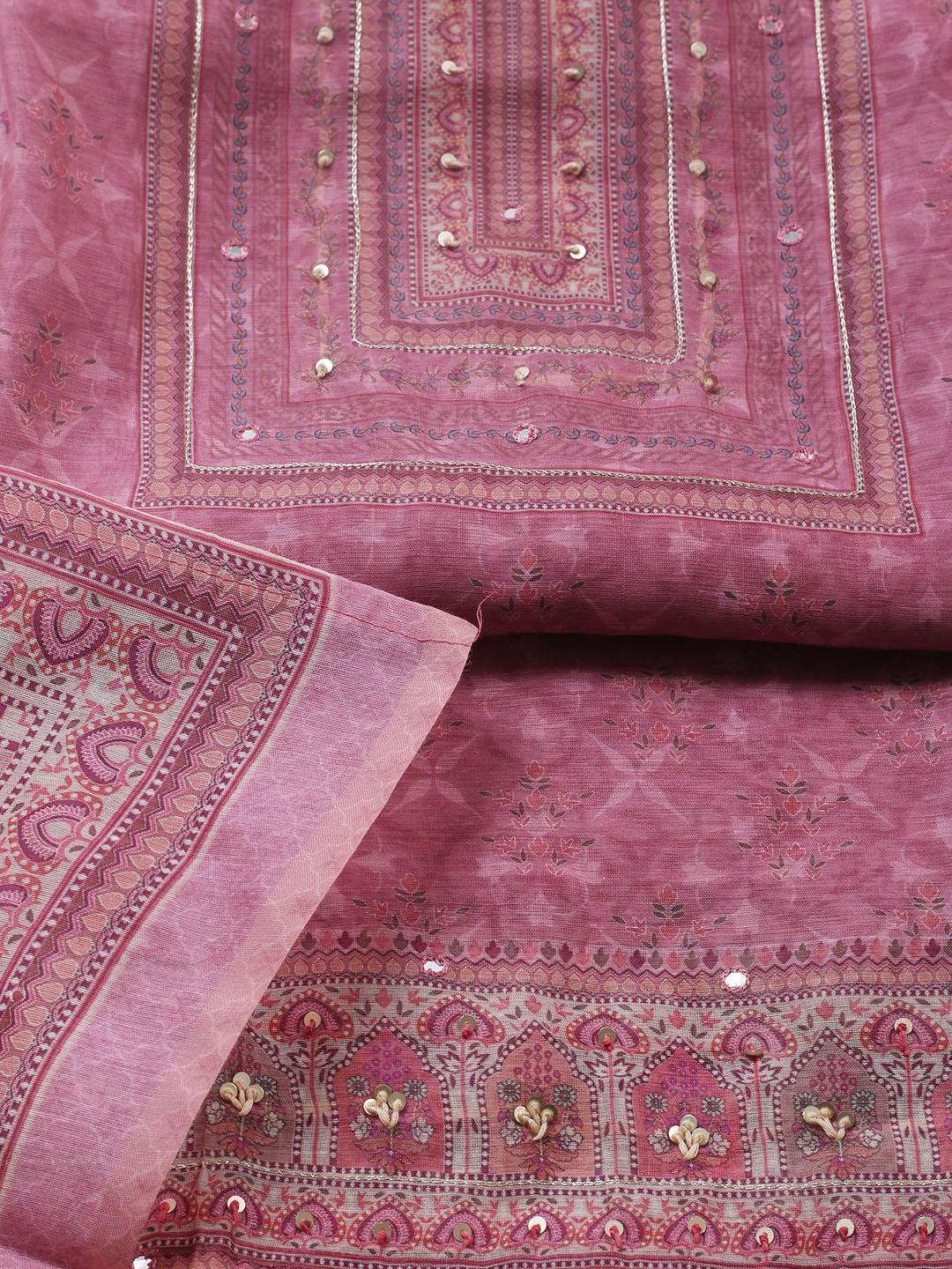 Embellished Chanderi Unstitched Suit With Pant &amp; Dupatta
