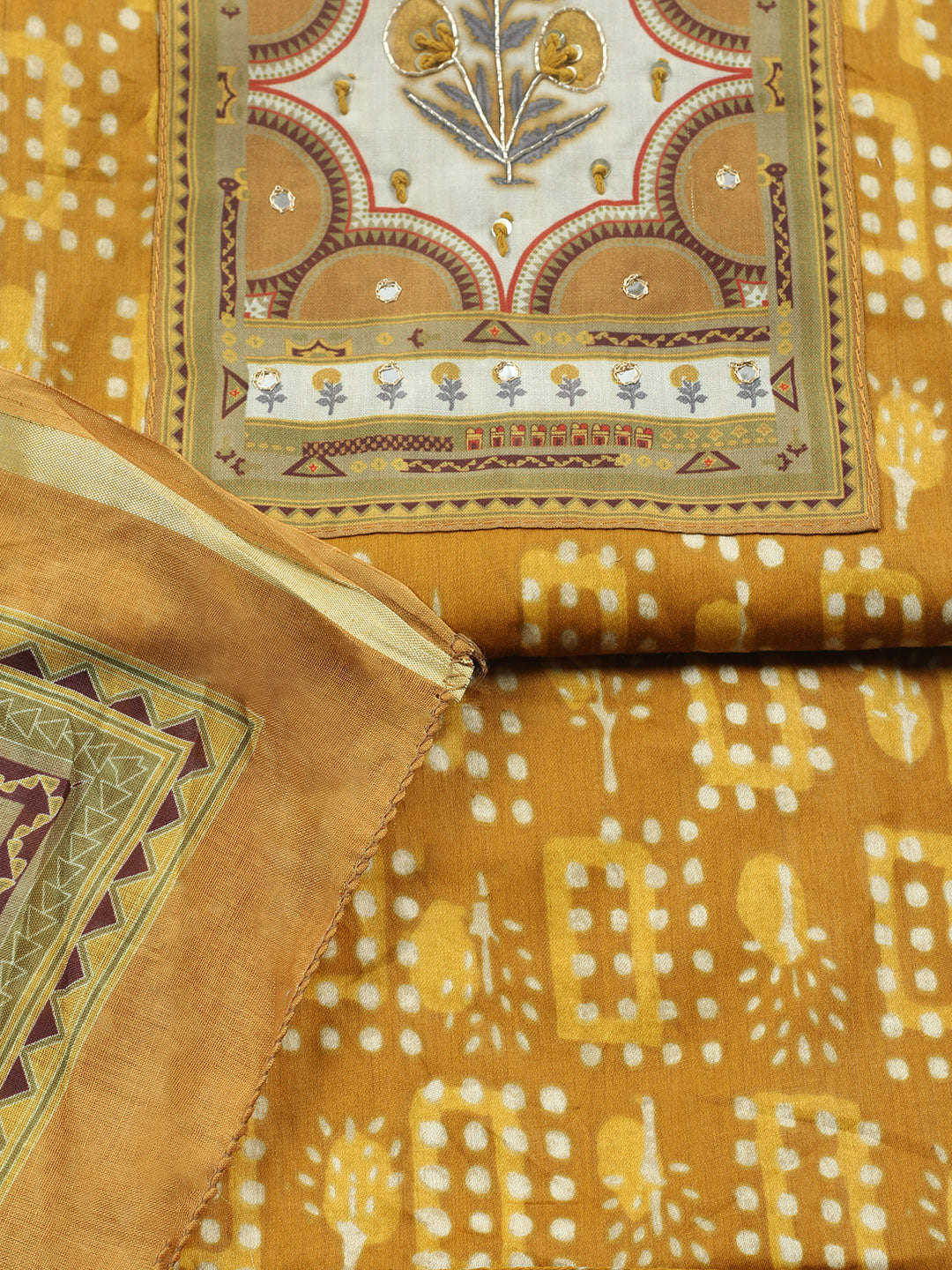 Embroidered Cotton Blend Unstitched Suit With Pant &amp; Dupatta