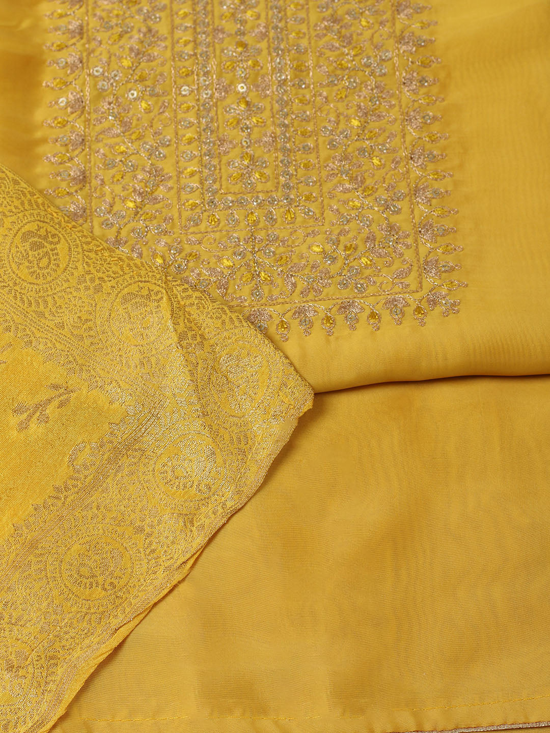 Embroidered Chanderi Unstitched Suit With Pant &amp; Dupatta