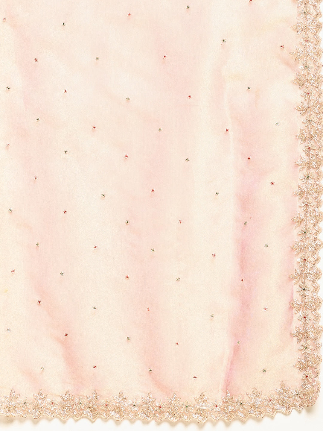 Cut Work &amp; Stone Embellished Tissue Saree