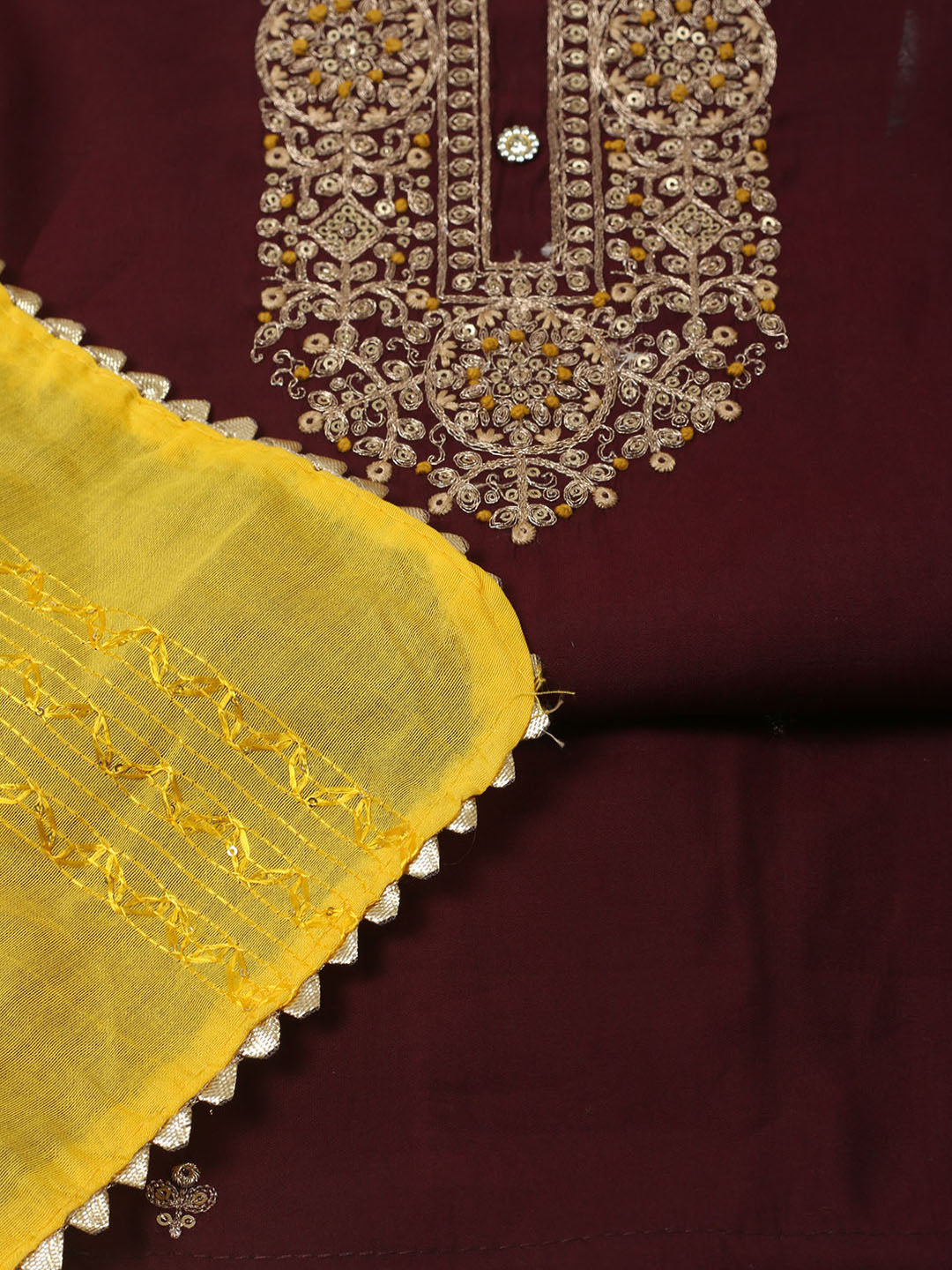 Neck Embroidery Chanderi Unstitched Suit Piece With Dupatta