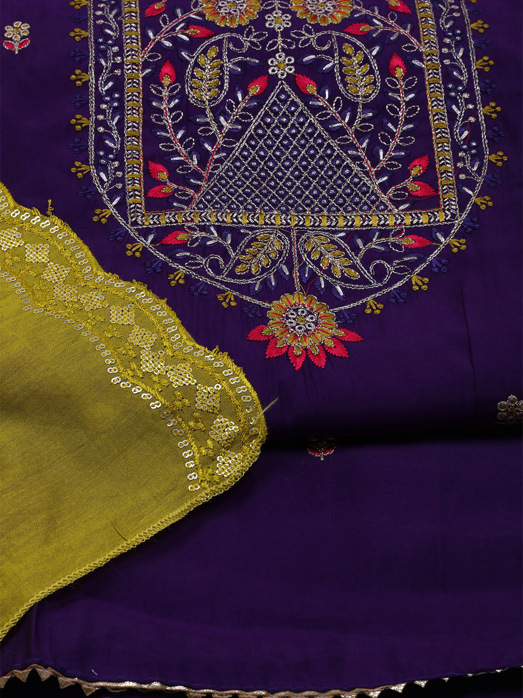 Embroidered Chanderi Unstitched Suit With Dupatta