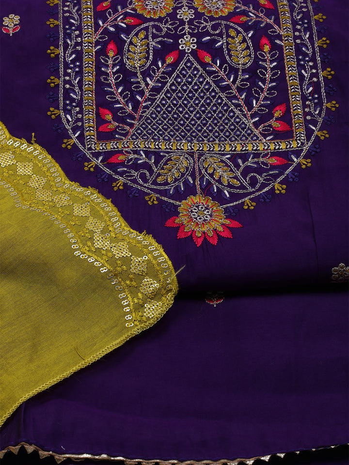 Embroidered Chanderi Unstitched Suit With Dupatta
