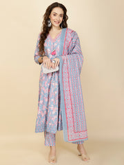 Printed Cotton Suit Set With Dupatta