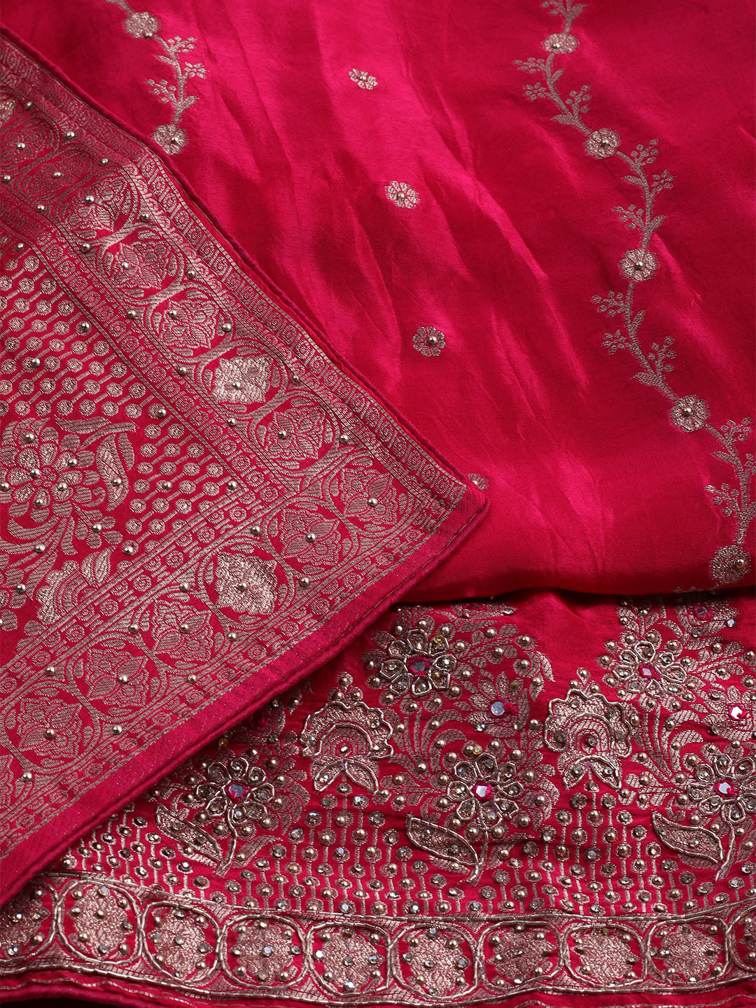 Embroidered Art Silk Unstitched Suit With Dupatta